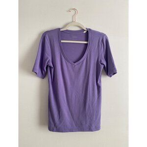 Chico's Purple V-Neck Short Sleeve True Color Tee Size 1 Cotton/Spandex Blend